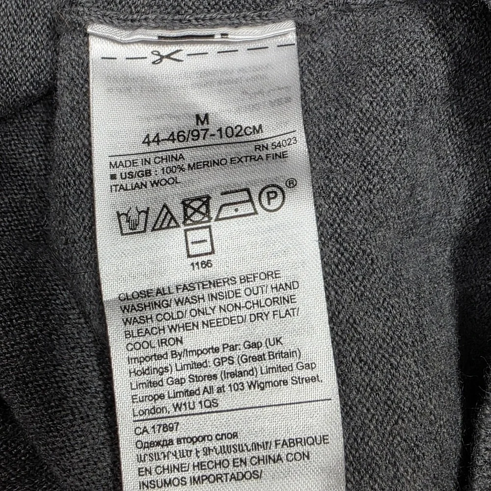Banana Republic Mens Italian Merino Wool Quarter Zip Sweater Medium Grey Heather